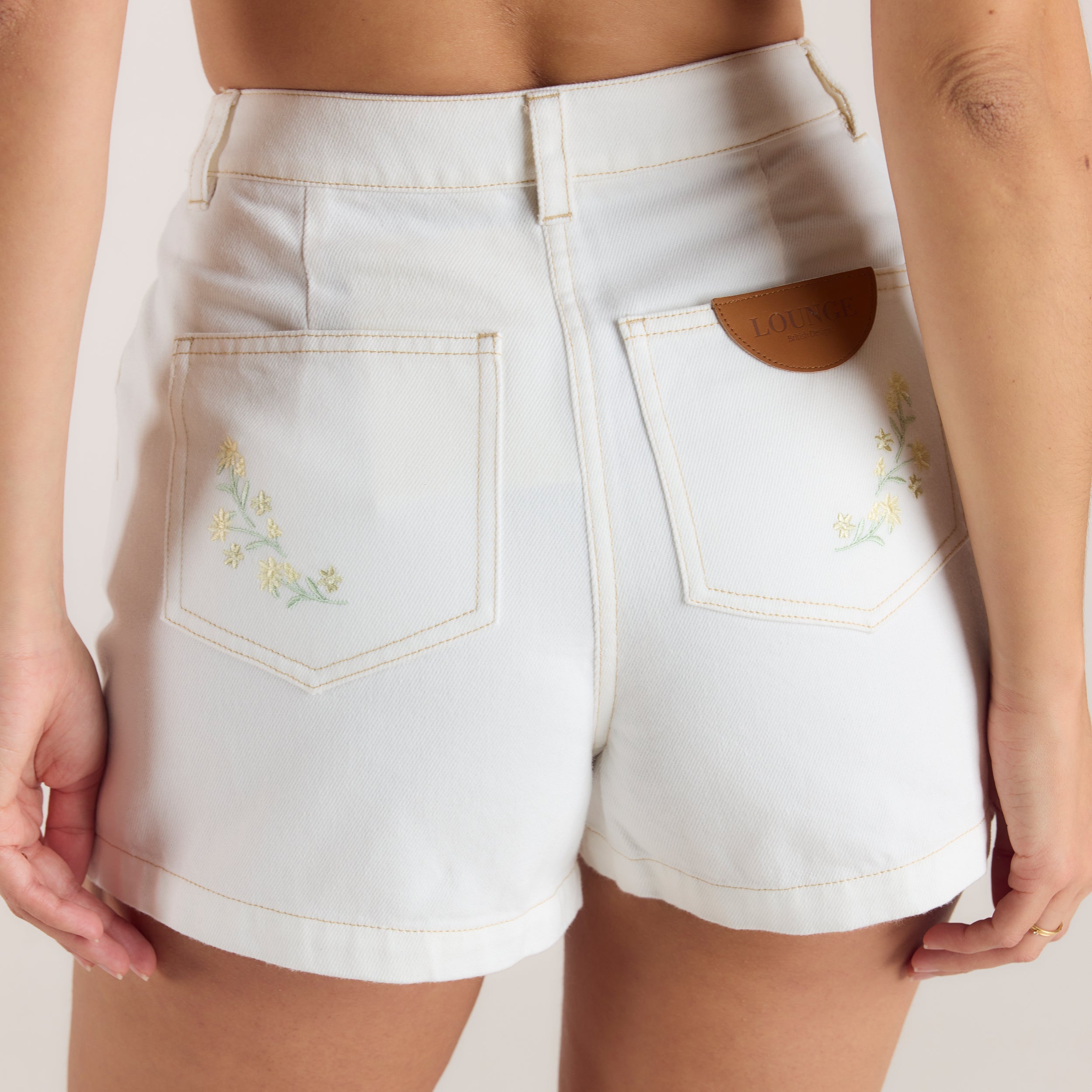 Bestickte Denim Shorts | Bestickte Denim Shorts - Weiss