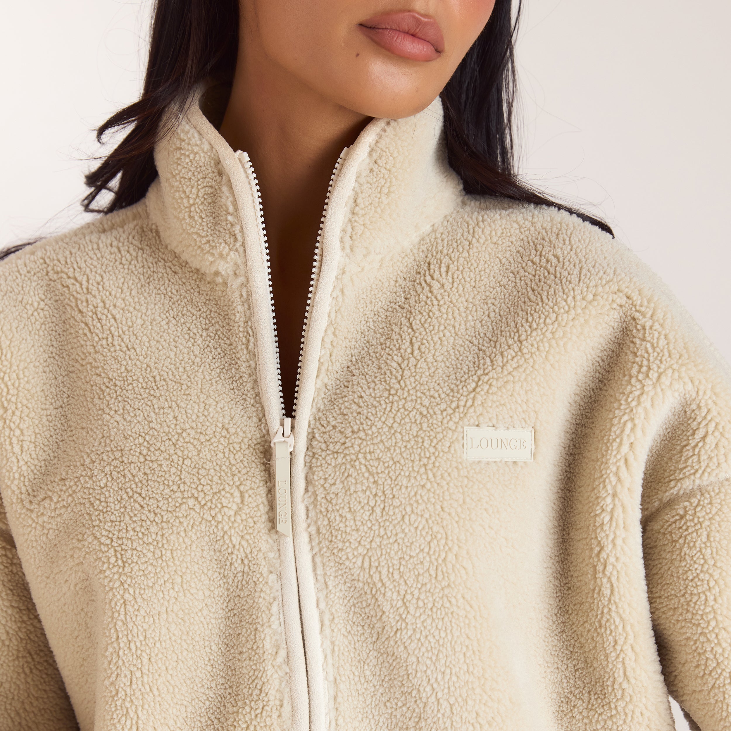 Borg-Jacke mit Reissverschluss | Borg-Jacke mit Reissverschluss - Crèmefarbe
