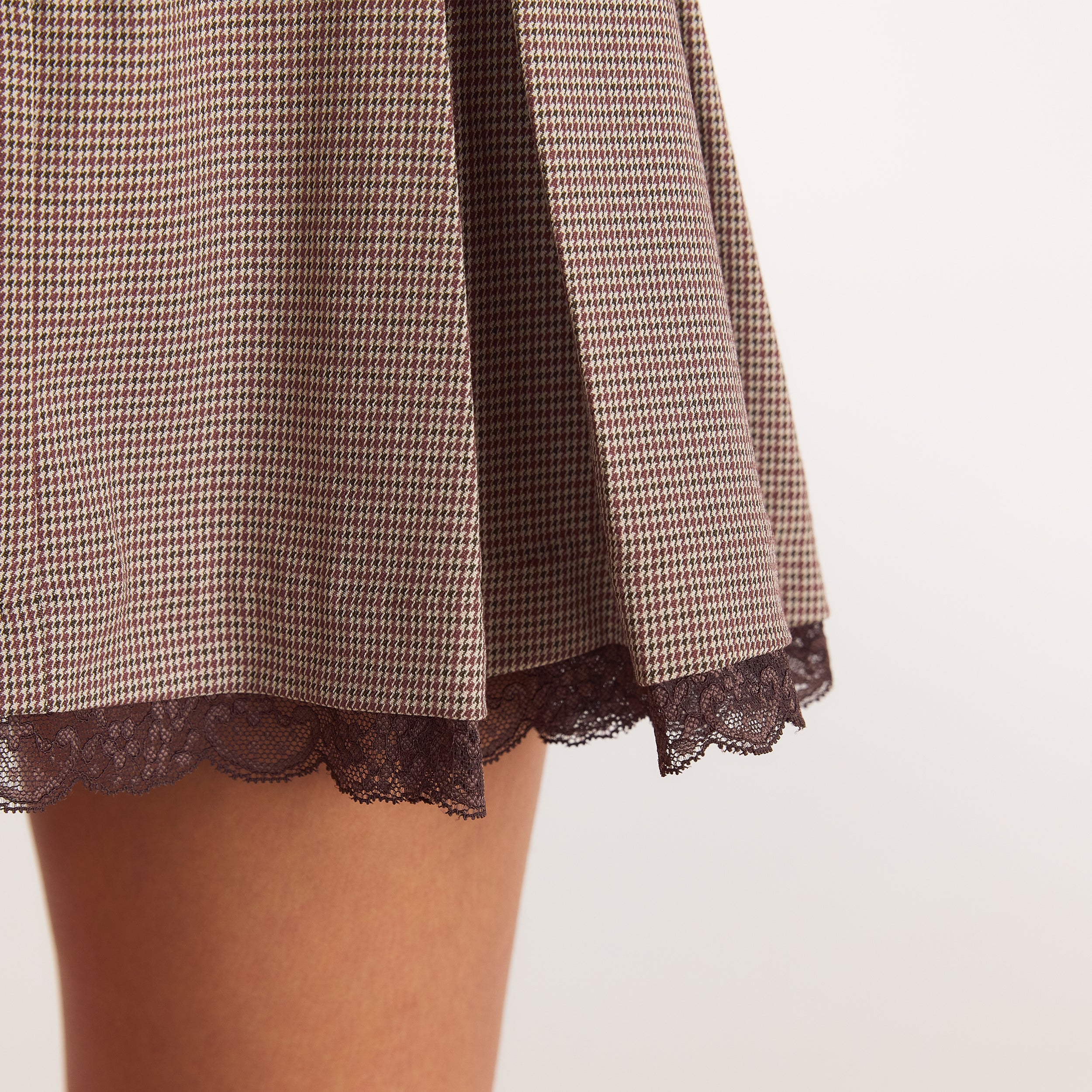 Falten-Skort | Falten-Skort - Braunes Karomuster