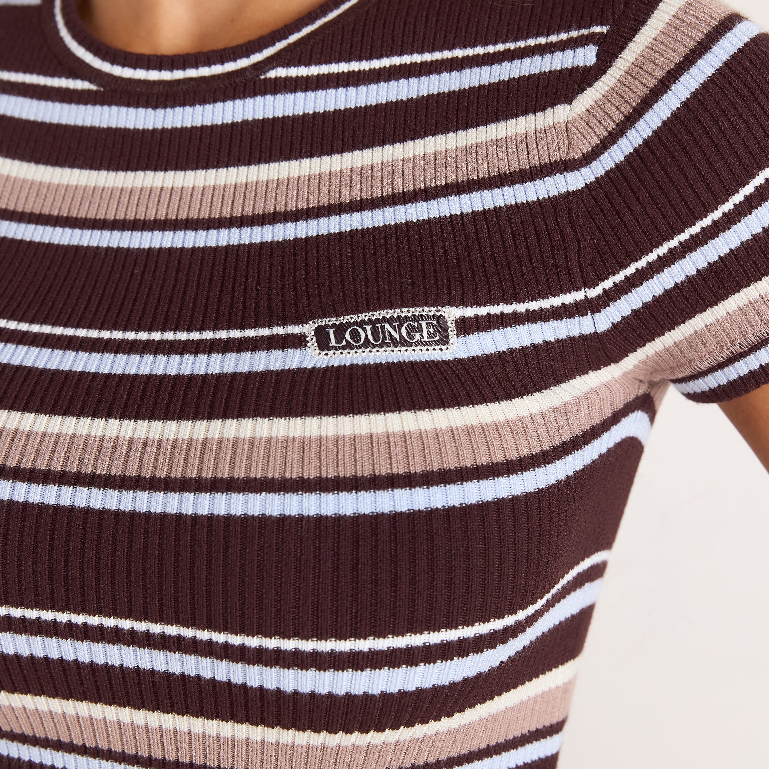 Strick-T-Shirt | Strick-T-Shirt - Braune Streifen