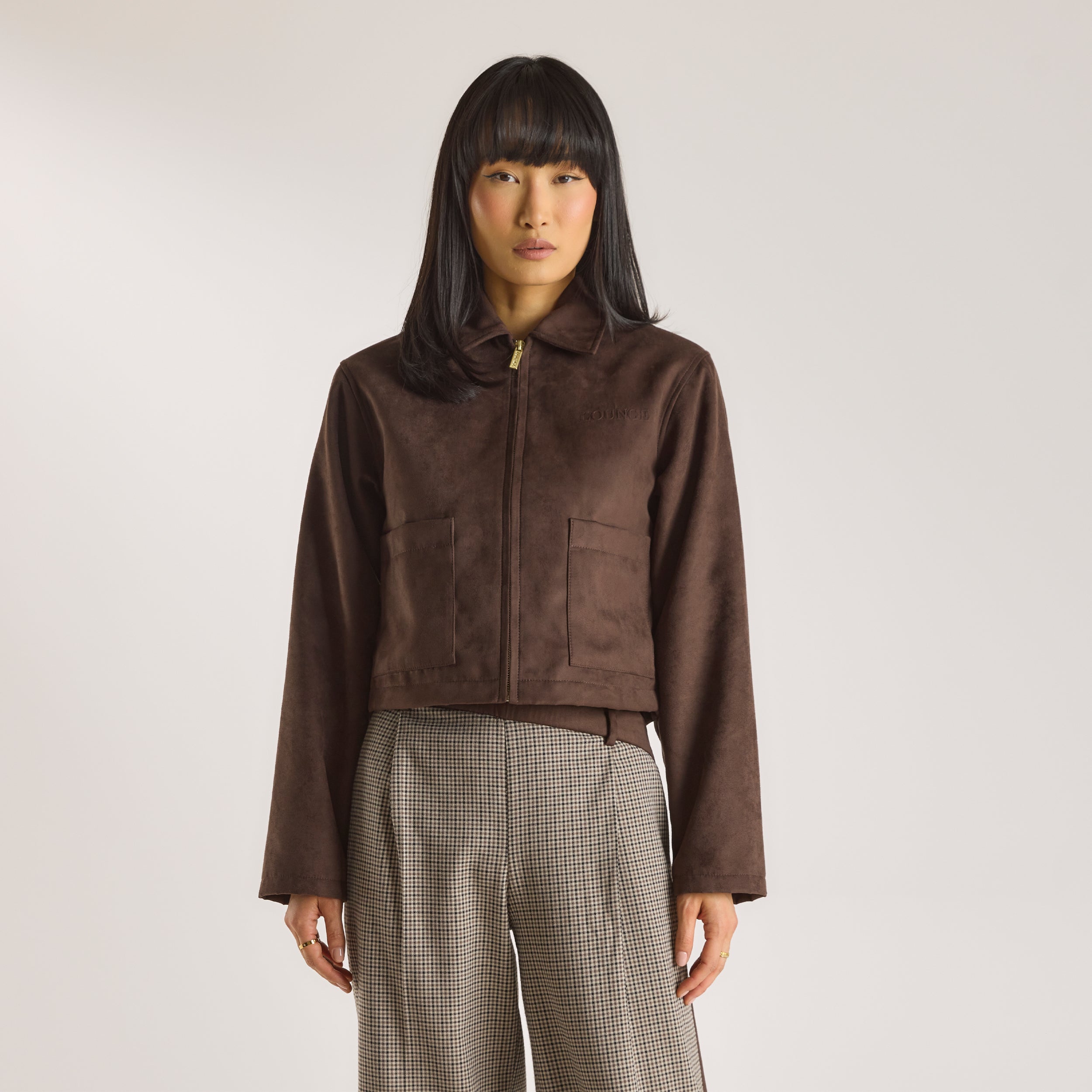 Velourslederjacke | Velourslederjacke - Schokolade