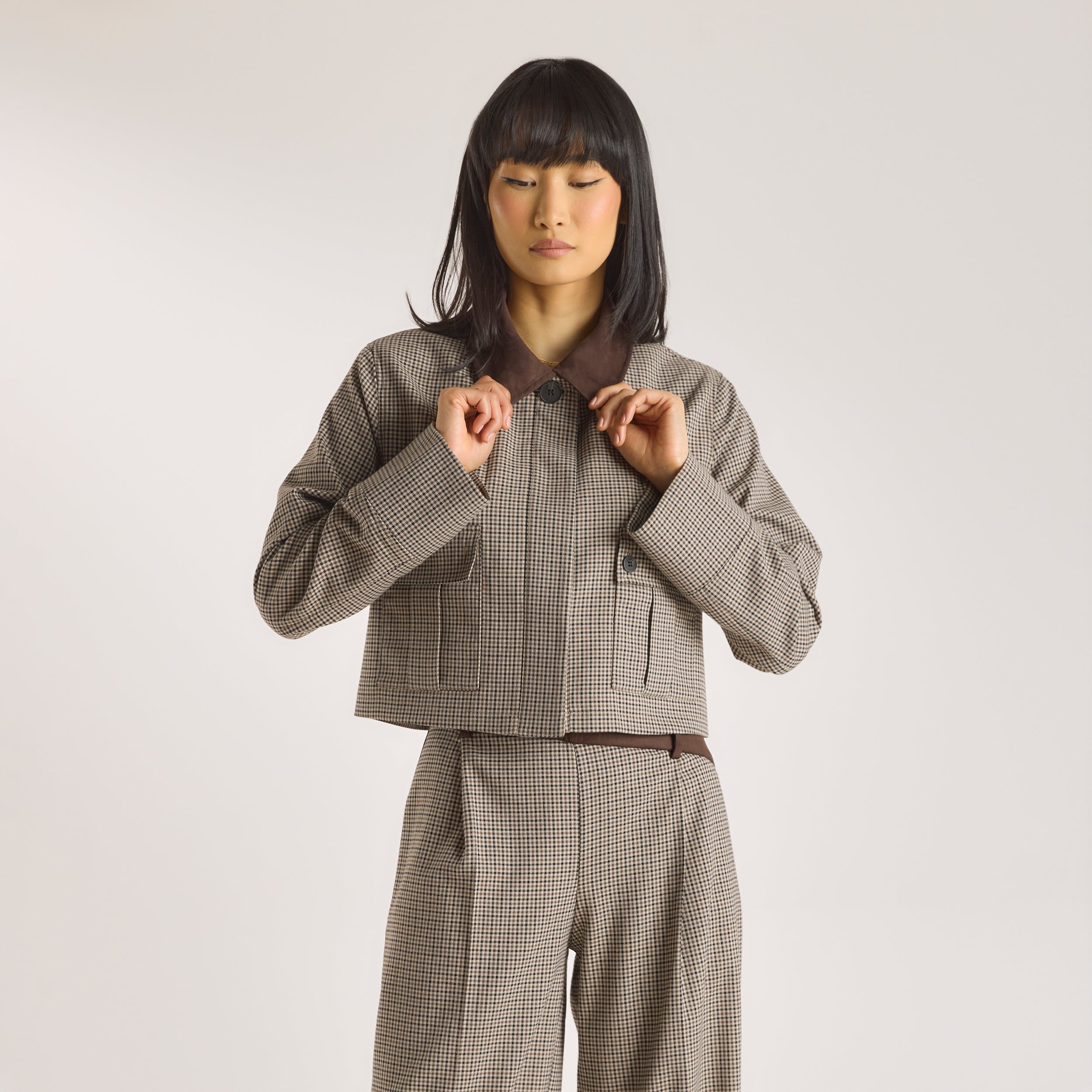 Hahnentrittmuster-Jacke | Hahnentrittmuster-Jacke - Braun