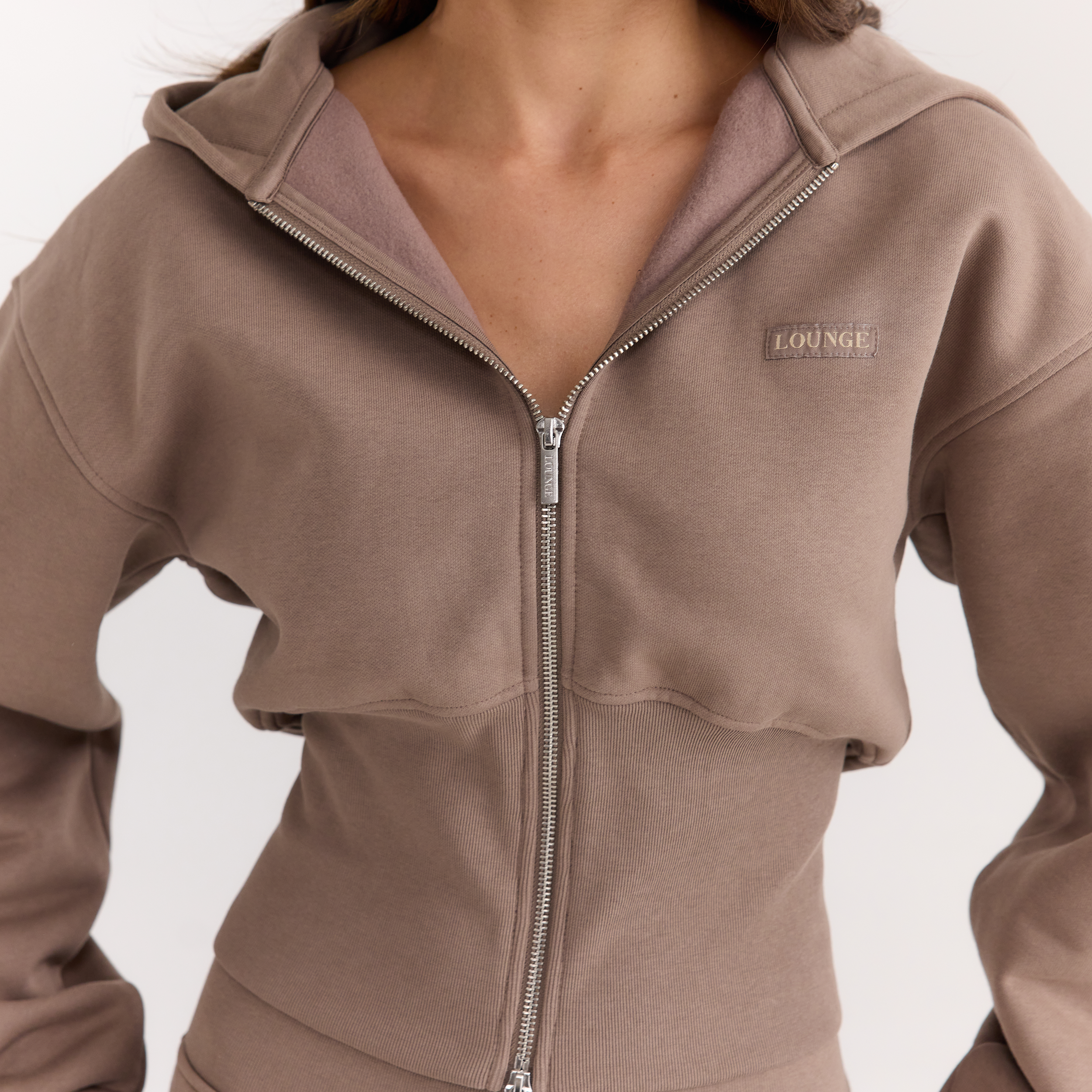 Taillierte Zip-Up Hoodie | Taillierte Zip-Up Hoodie - Champignon