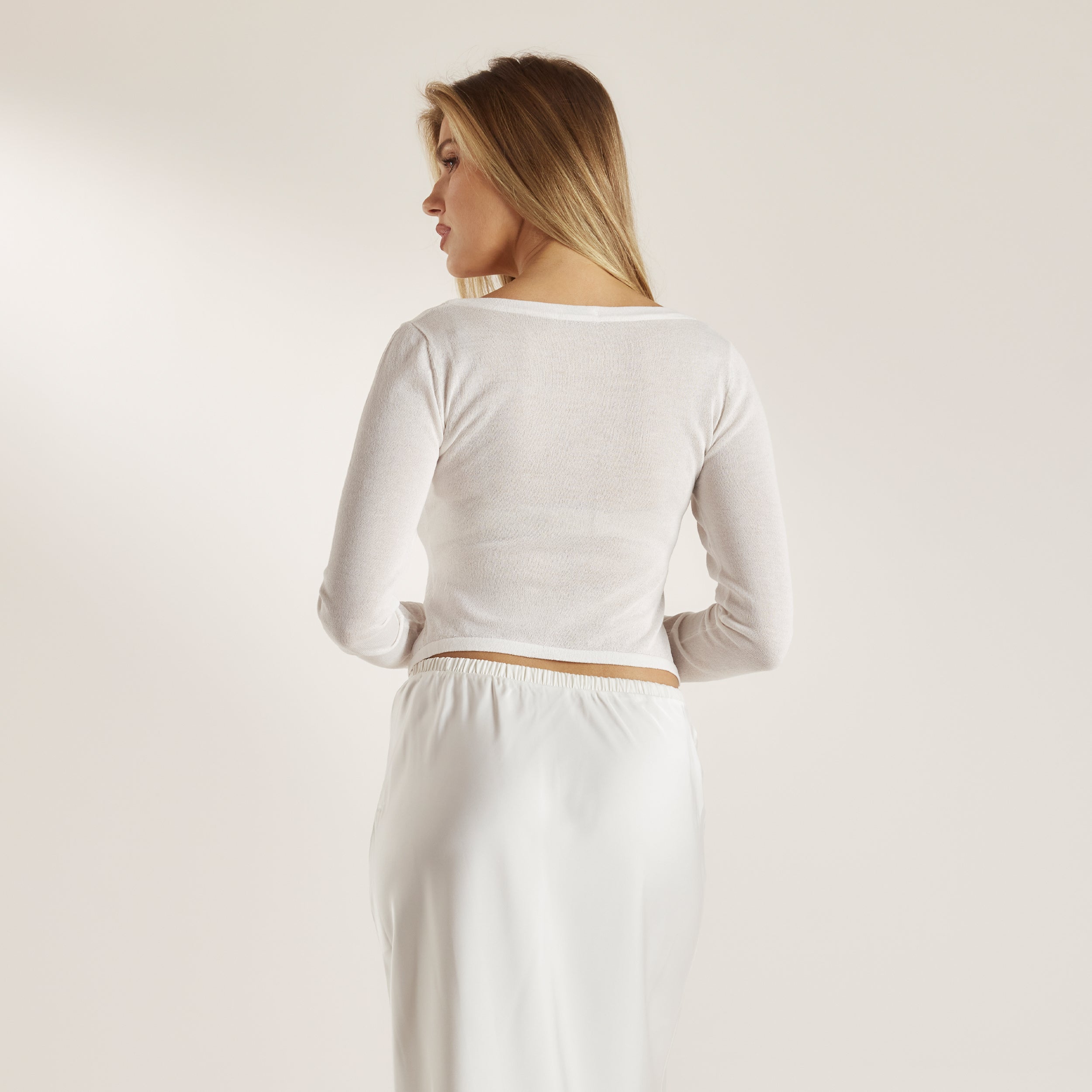 Gestrickte Transparente Wolljacke | Gestrickte Transparente Wolljacke - Weissgrau