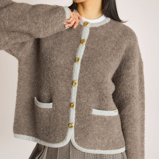 Gestrickte Wolljacke - Trüffel