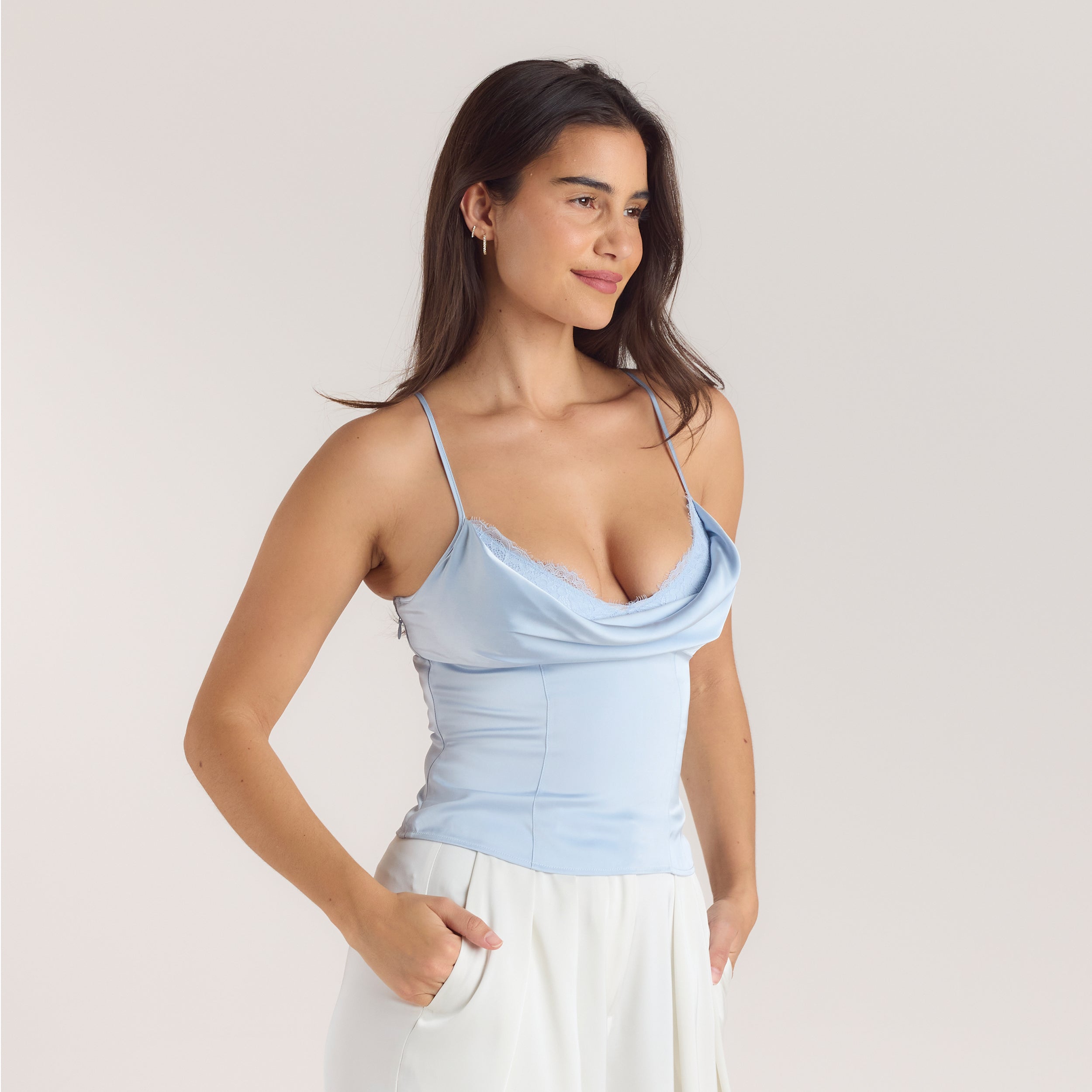 Cami mit Drapiertem Ausschnitt | Cami mit Drapiertem Ausschnitt - Blau