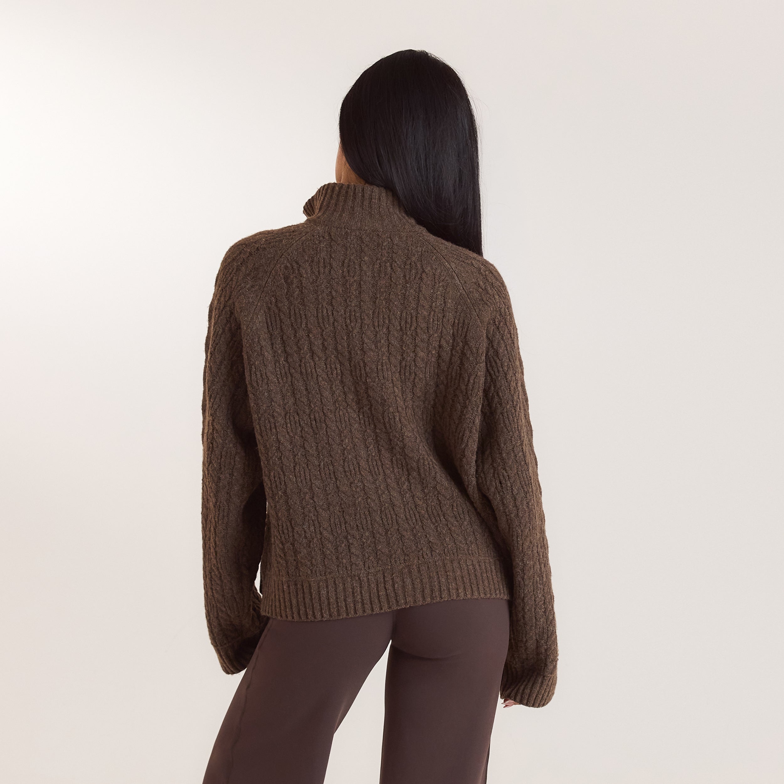 Strickpullover mit Viertelreissverschluss | Strickpullover mit Viertelreissverschluss - Taupe