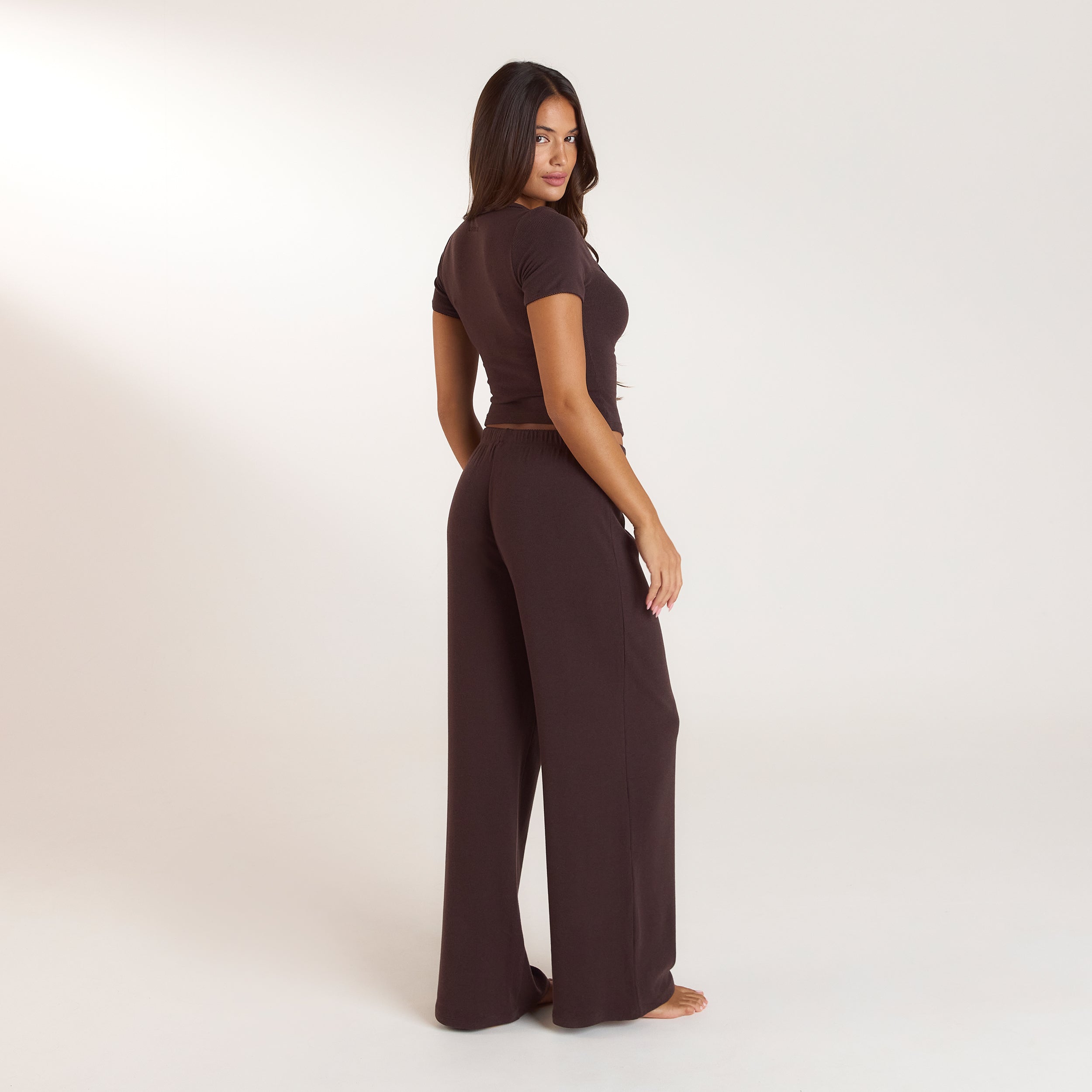 Geripptes Pyjamahose | Geripptes Pyjamahose - Dunkle Schokolade