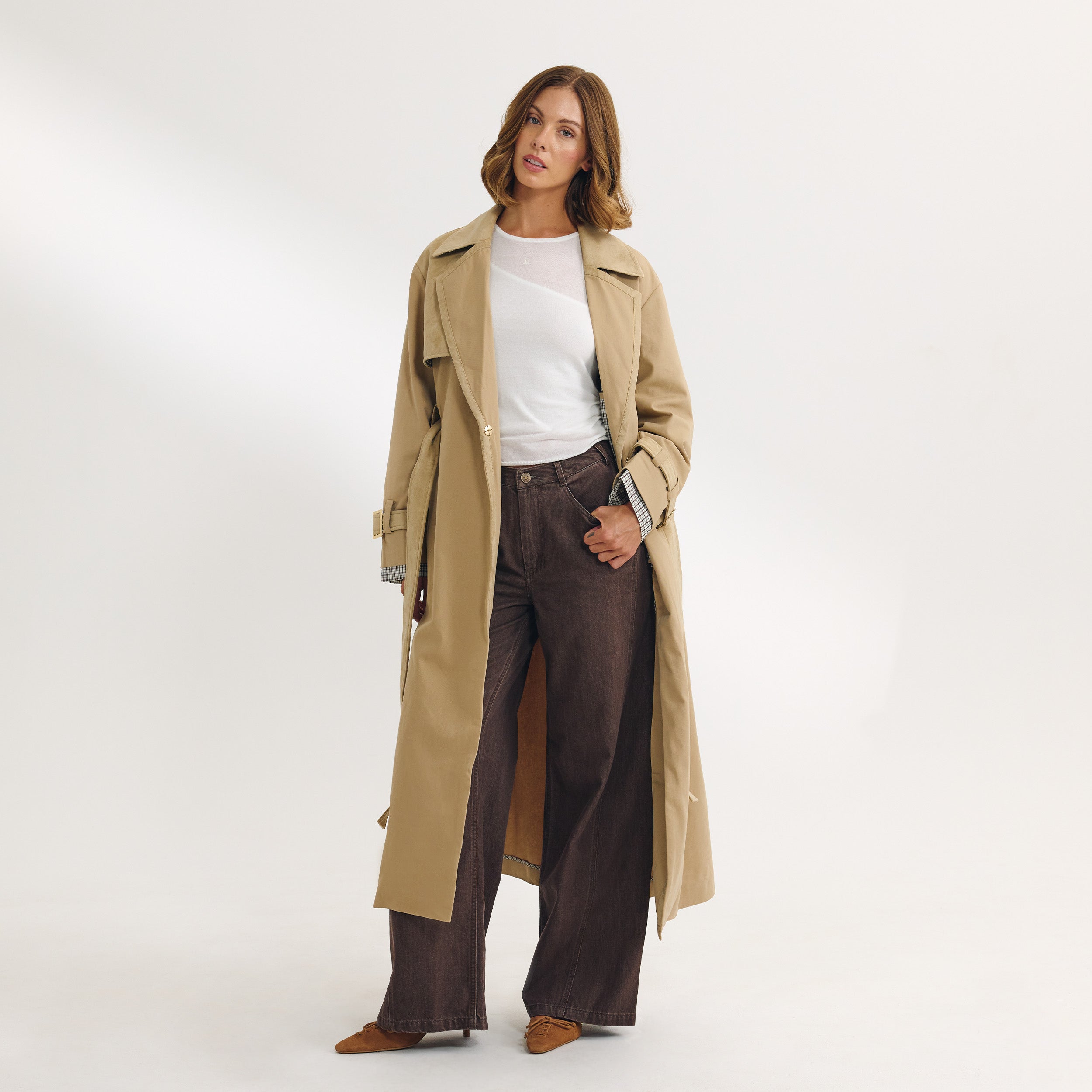Trenchcoat mit Wildlederbesatz | Trenchcoat mit Wildlederbesatz - Sand