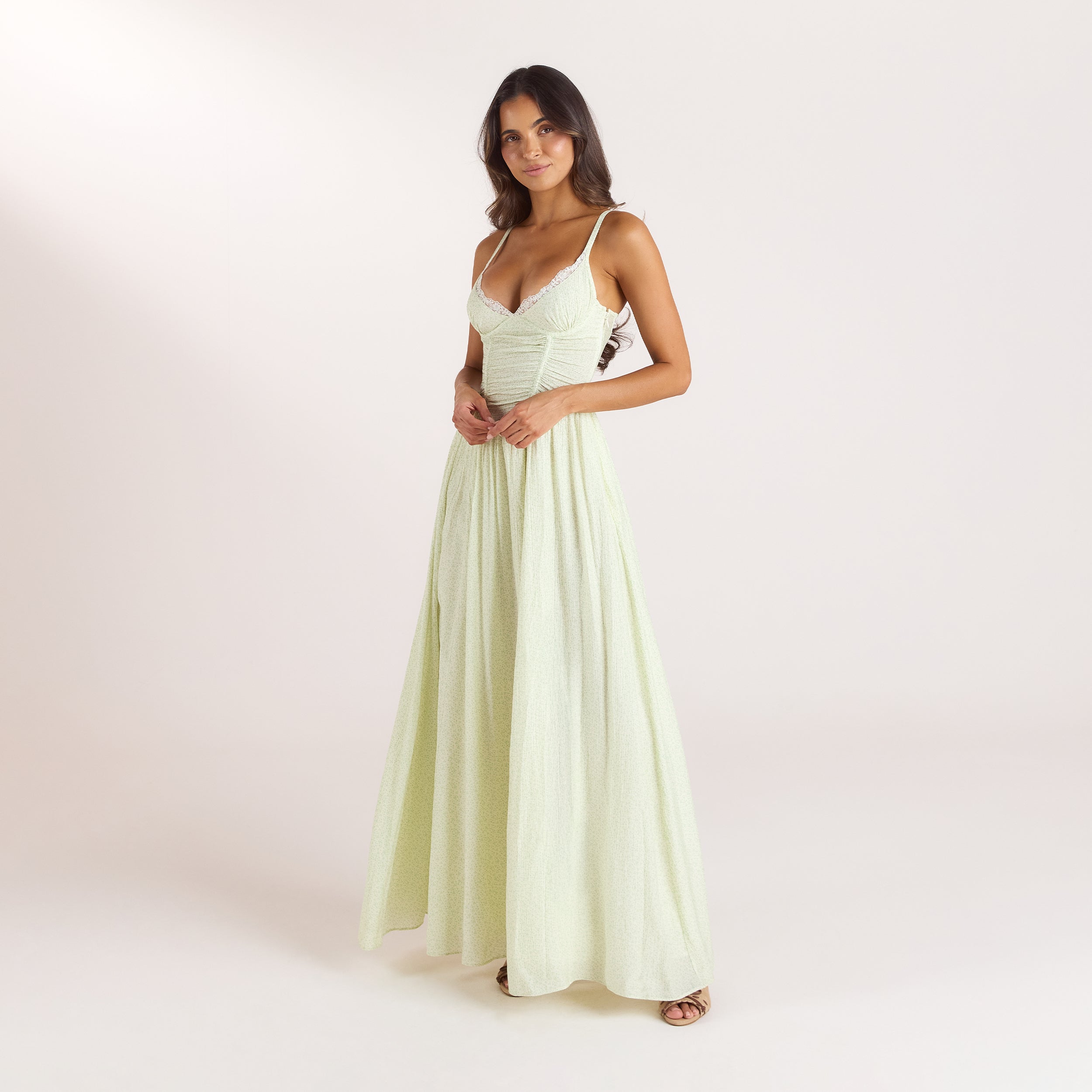 Maxikleid mit Bügeln | Maxikleid mit Bügeln - Blumencreme