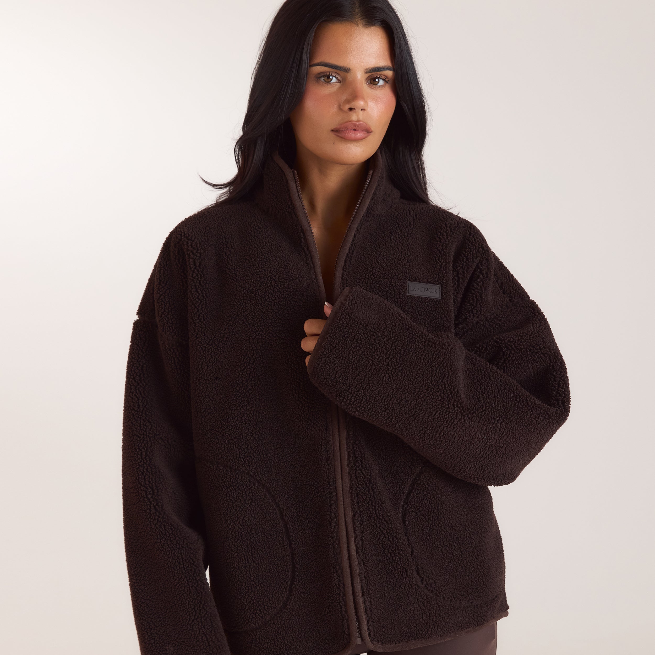 Borg-Jacke mit Reissverschluss | Borg-Jacke mit Reissverschluss - Schokolade
