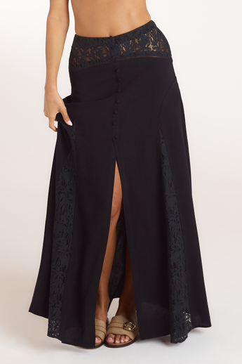 Maxirock mit Spitzeneinsätzen - Schwarz