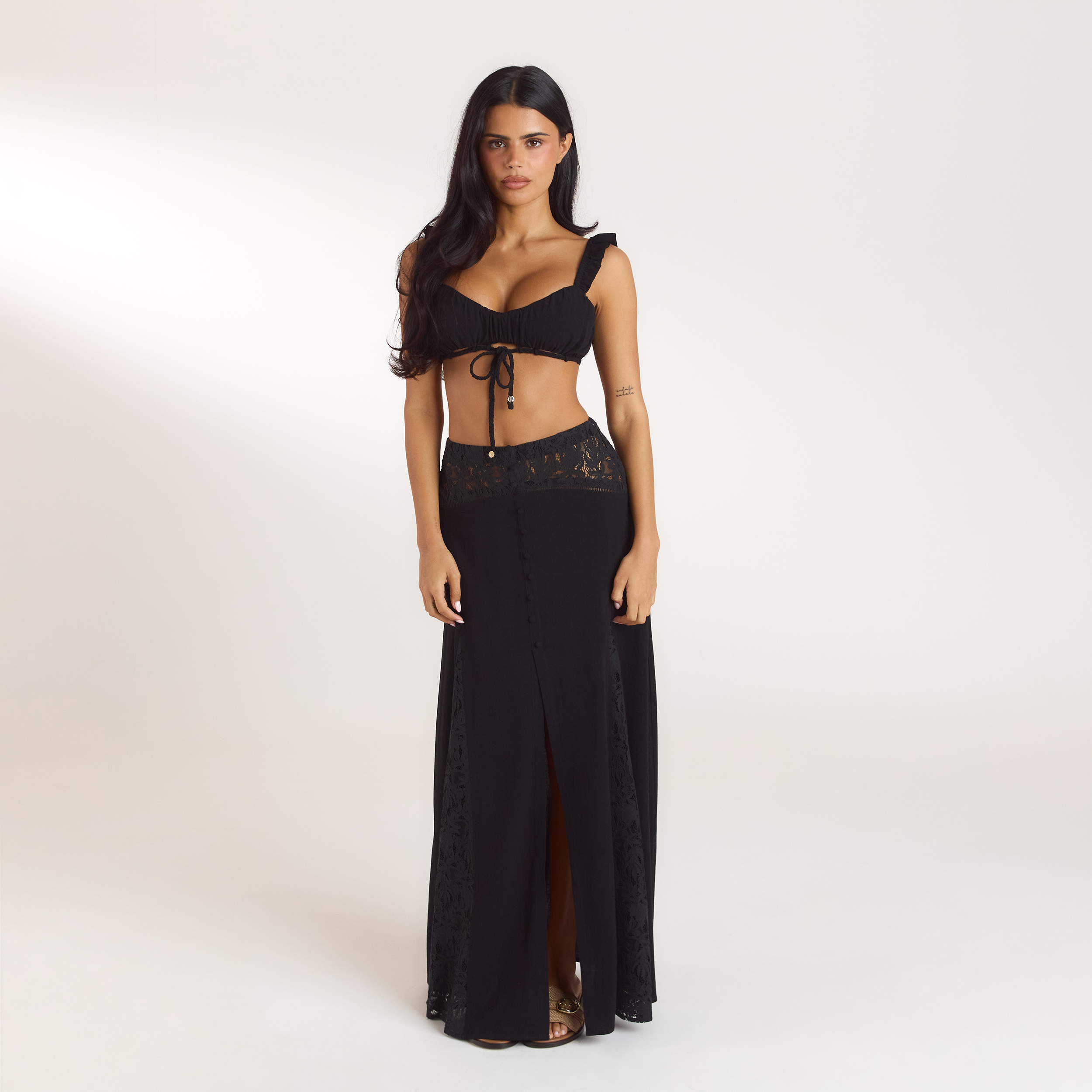 Gerüschtes Bralette | Gerüschtes Bralette - Schwarz