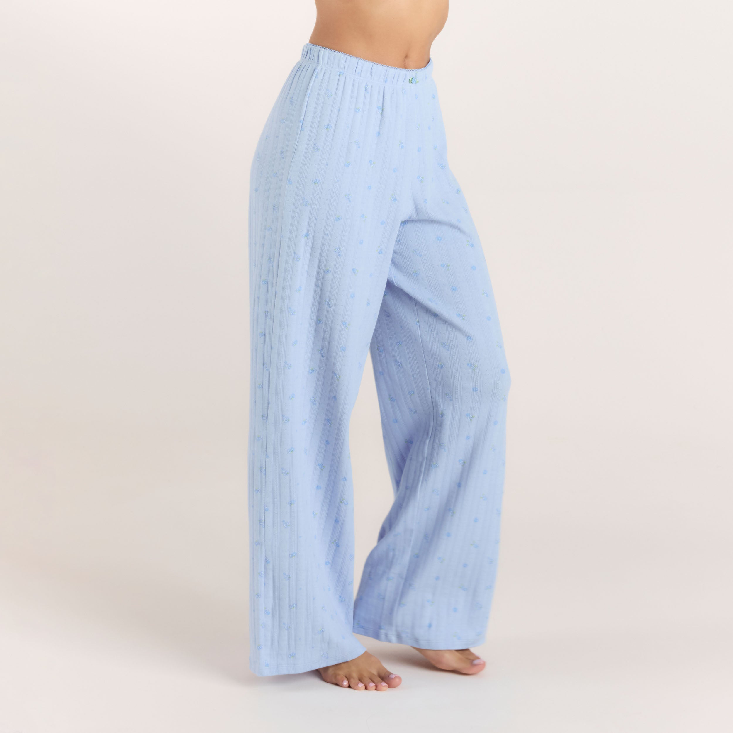Pointelle Pyjamahosen | Pointelle Pyjamahosen - Florales Blau