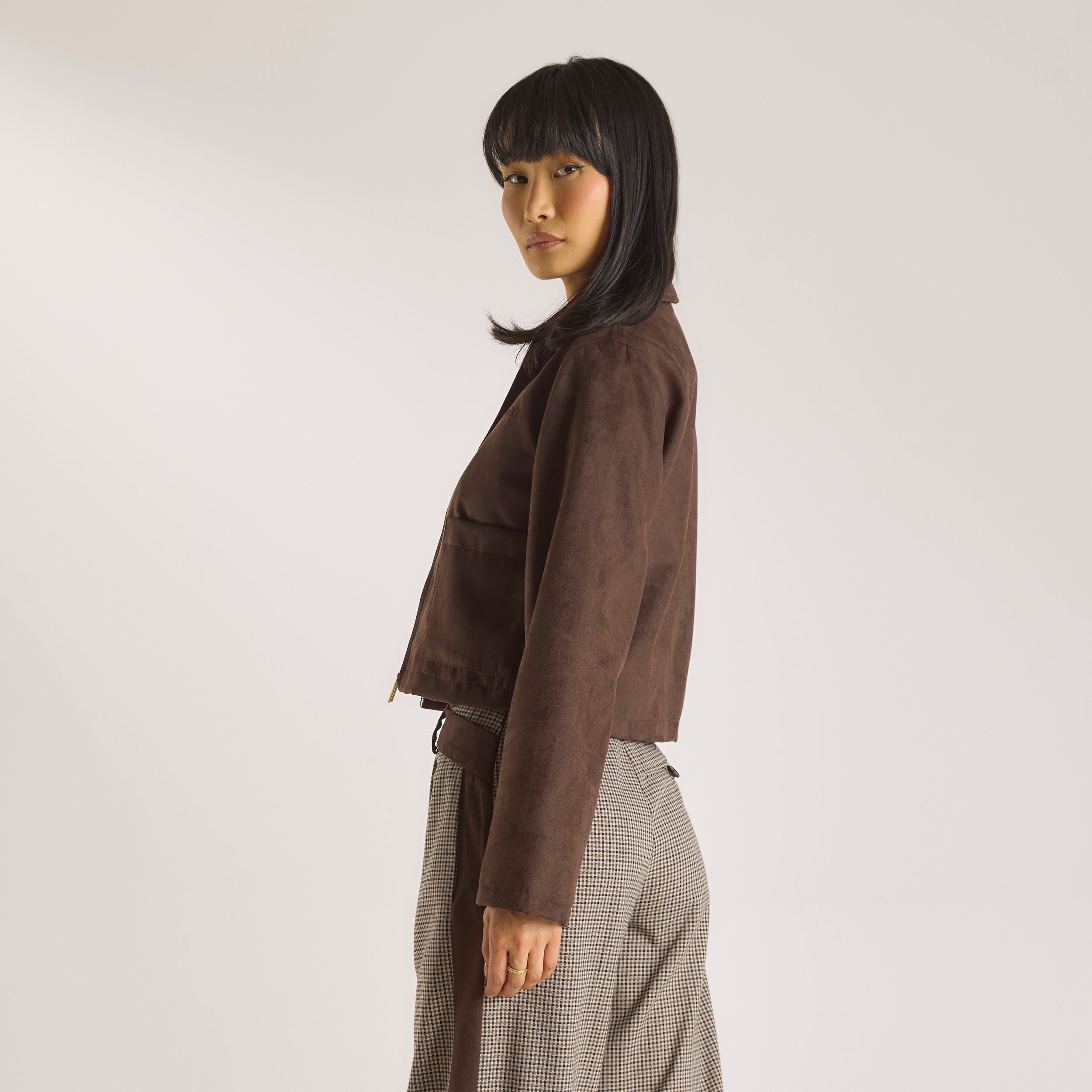 Velourslederjacke | Velourslederjacke - Schokolade