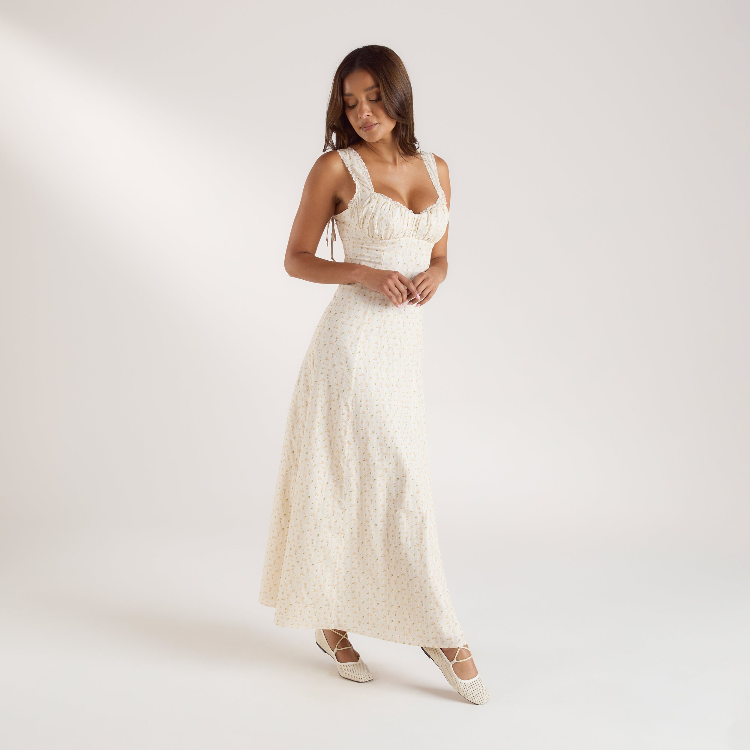 Maxikleid mit Korsettrücken | Maxikleid mit Korsettrücken - Pfirsichblüte