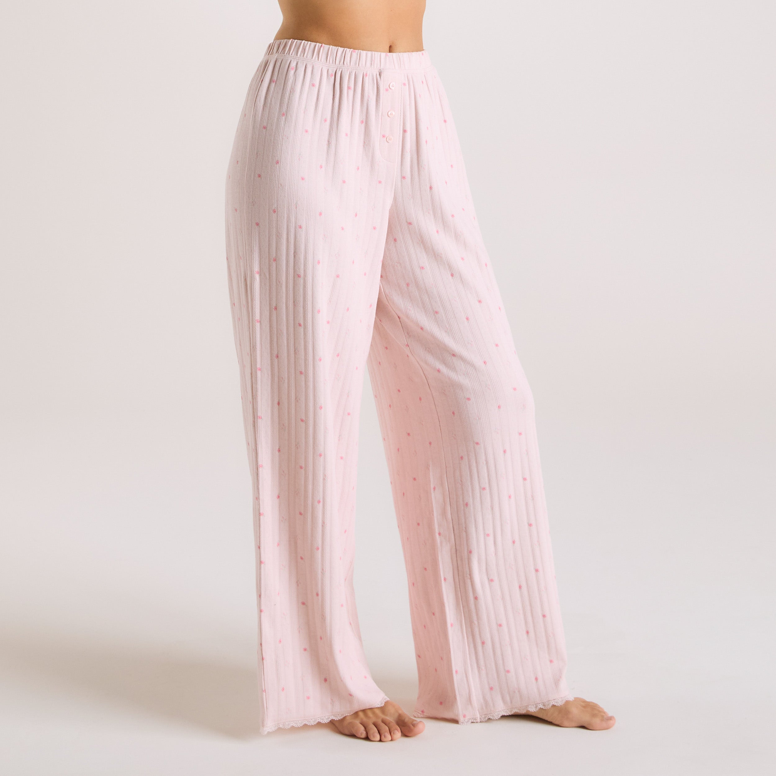 Pointelle Pyjama-Hosen | Pointelle Pyjama-Hosen - Florales Rosa