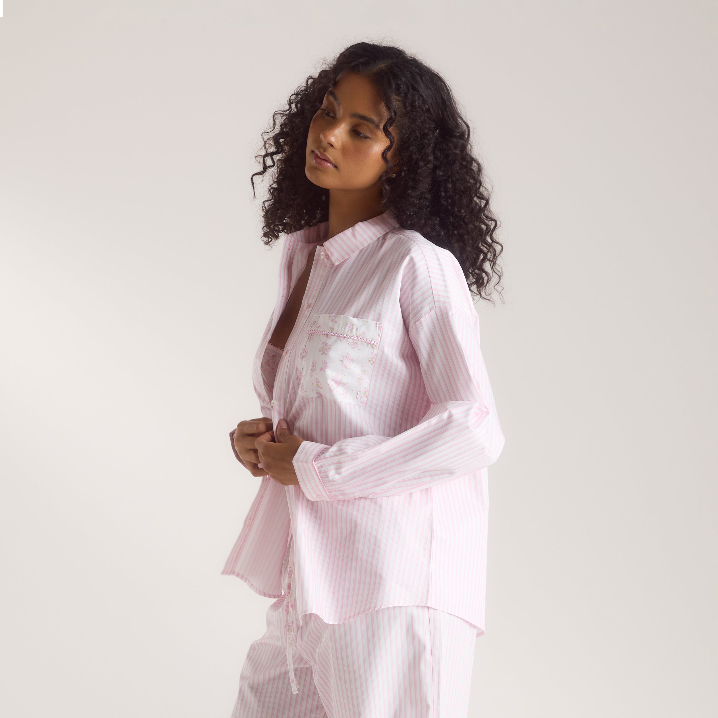 Bloom & Stripe Pyjamahemd | Bloom & Stripe Pyjamahemd - Rosa