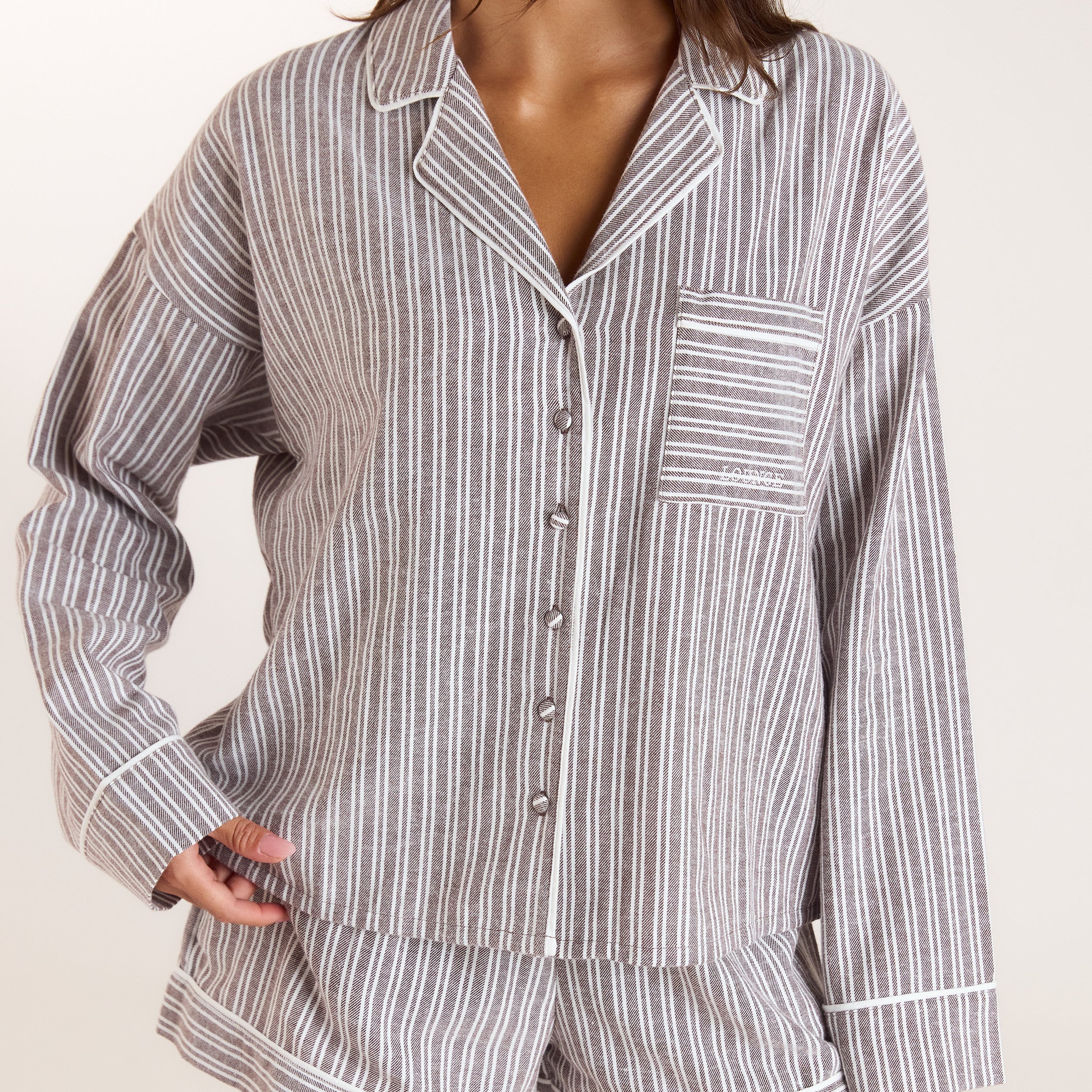 Stripe Pyjamahemd | Stripe Pyjamahemd - Schokolade