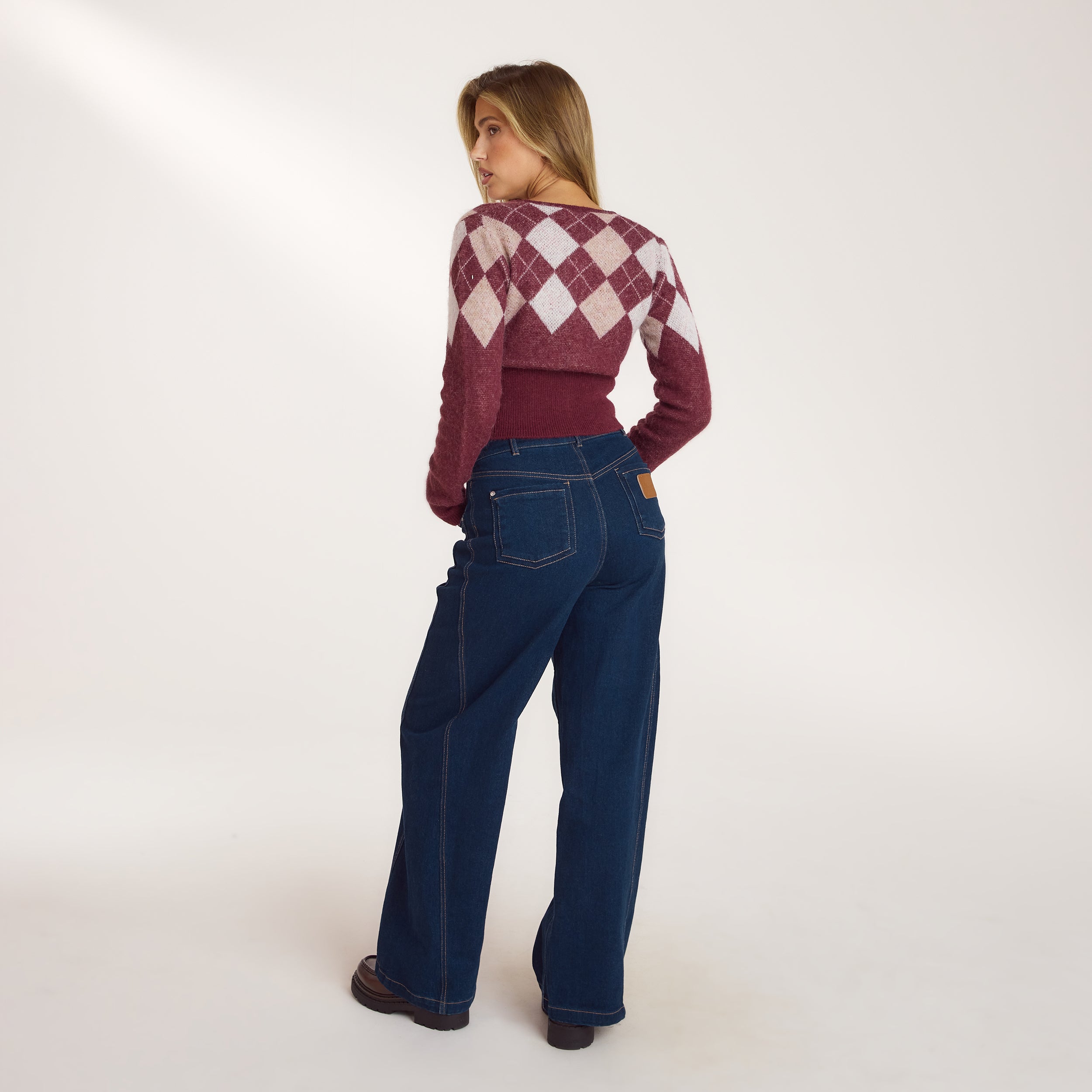 Argyle-Strickjacke aus Wollgemisch | Argyle-Strickjacke aus Wollgemisch - Kirschlack