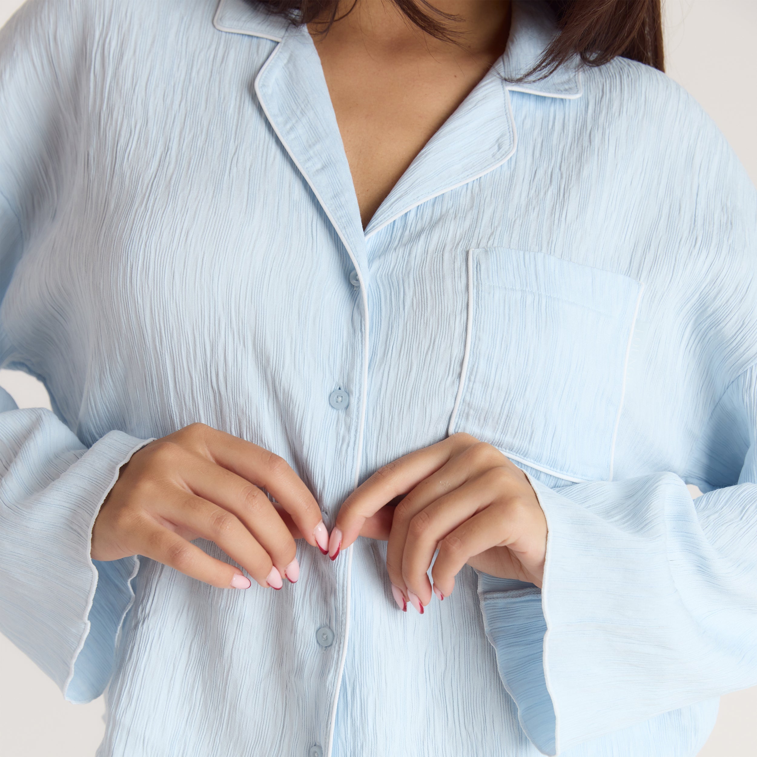 Crinkle Pyjamahemd | Crinkle Pyjamahemd - Blau