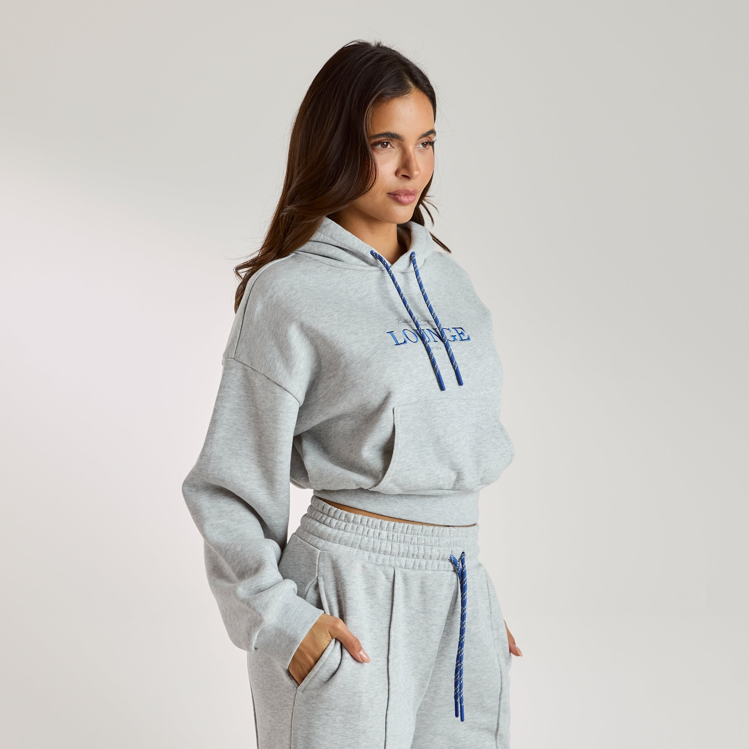 Kurzer Hoodie | Kurzer Hoodie - Grauer Melange