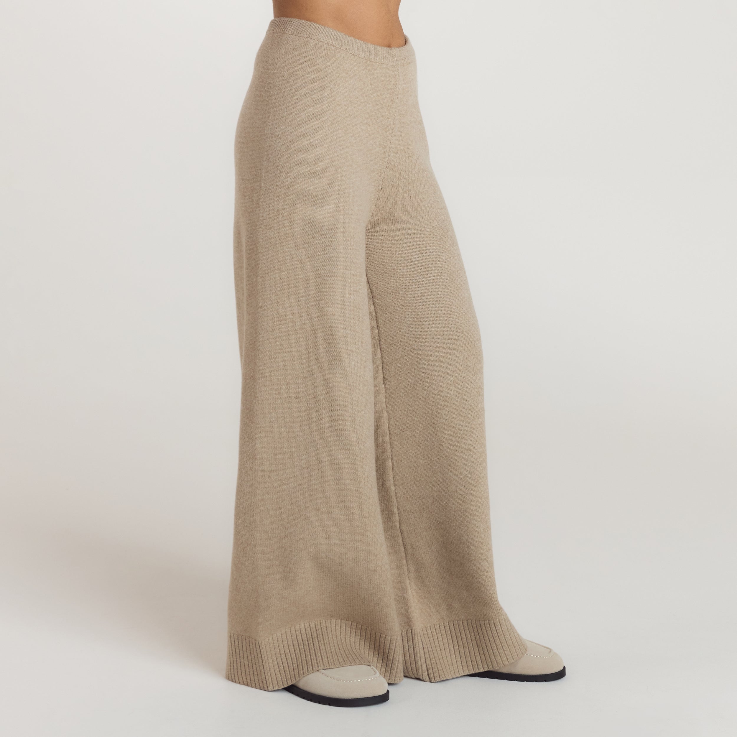 Strick-Jogginghose mit geripptem Saum | Strick-Jogginghose mit geripptem Saum - Hellbraun