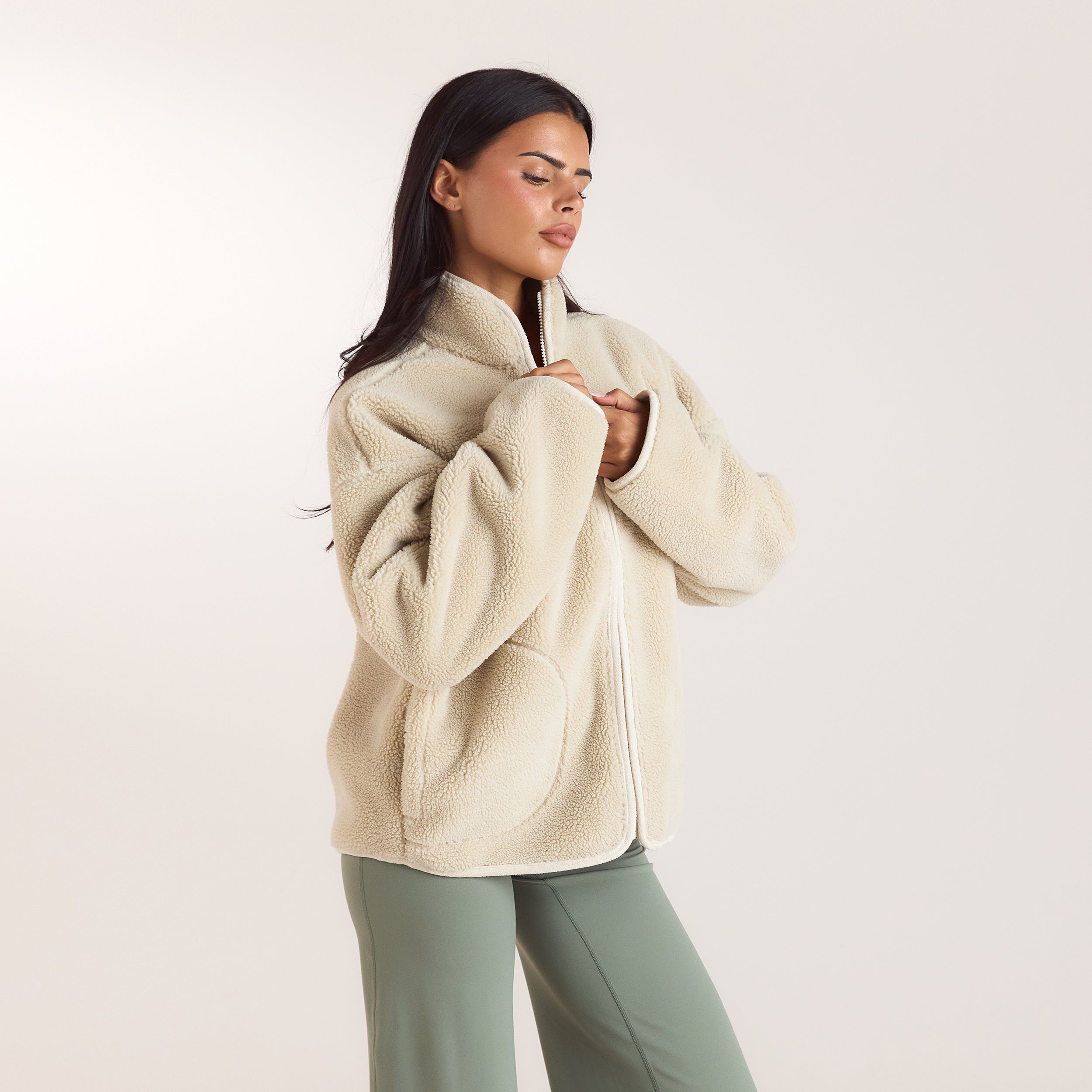 Borg-Jacke mit Reissverschluss | Borg-Jacke mit Reissverschluss - Crèmefarbe
