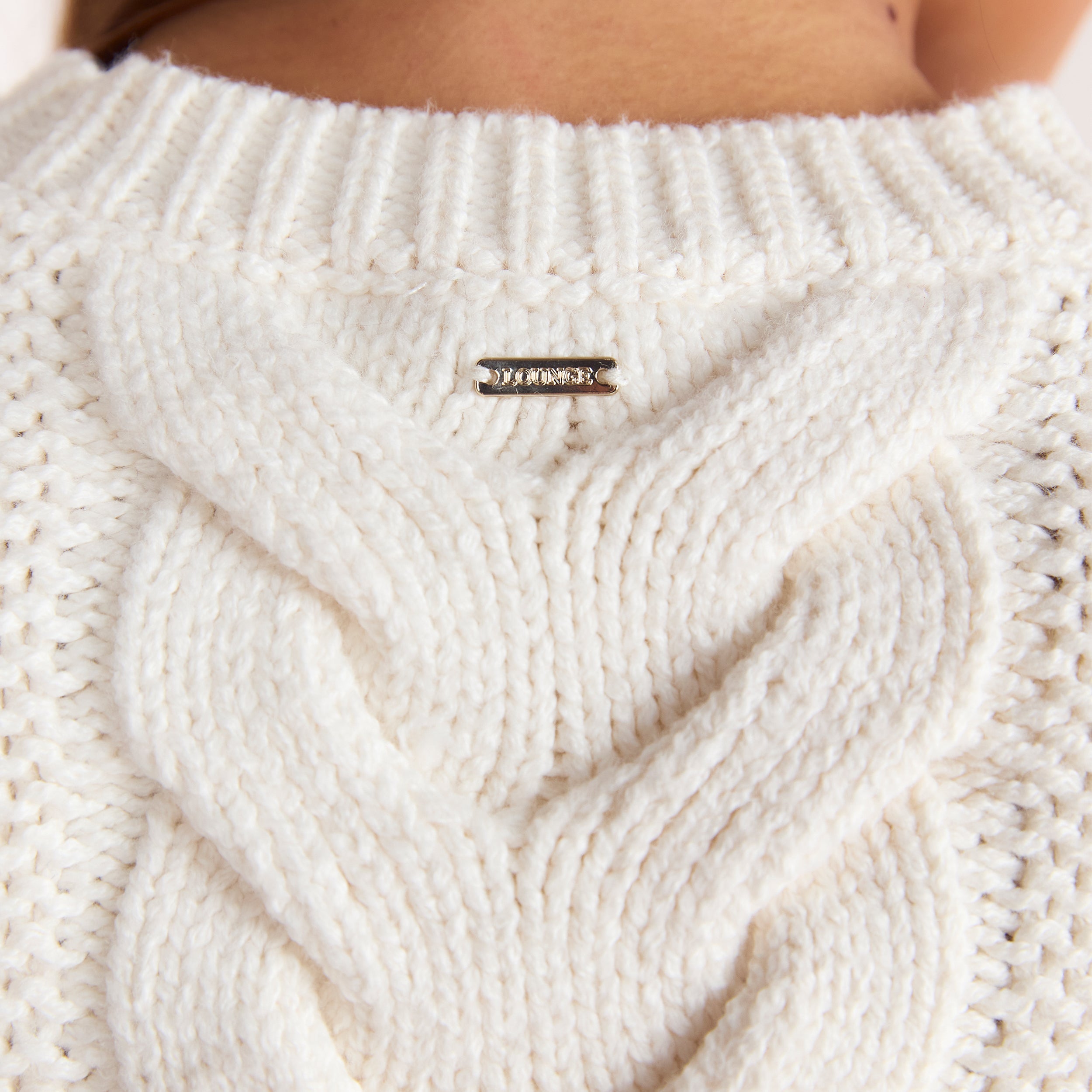 Kurzer Zopfstrickpullover | Kurzer Zopfstrickpullover - Crèmefarbe
