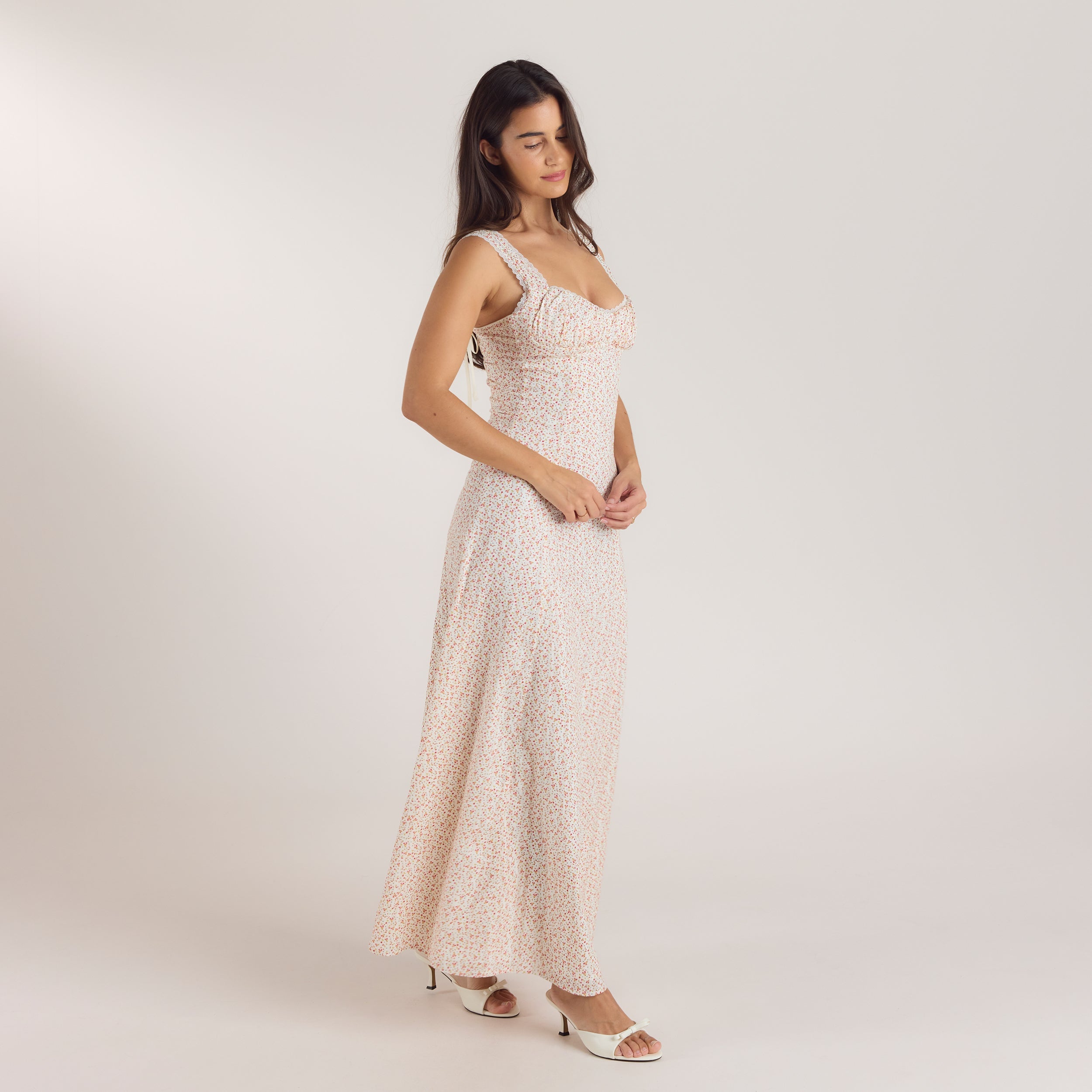  Maxikleid mit Korsetterie | Maxikleid mit Korsetterie - Blumencreme