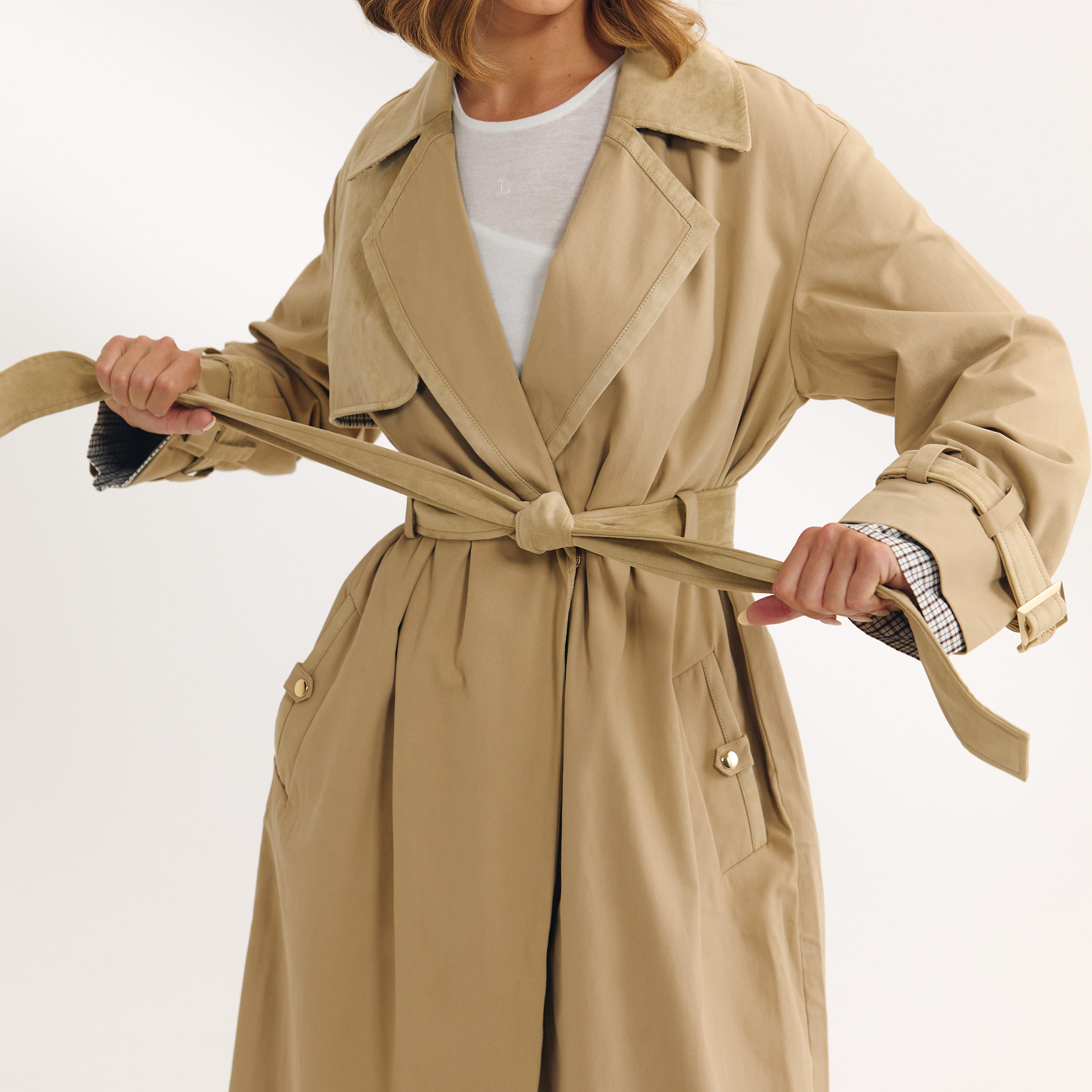 Trenchcoat mit Wildlederbesatz | Trenchcoat mit Wildlederbesatz - Sand