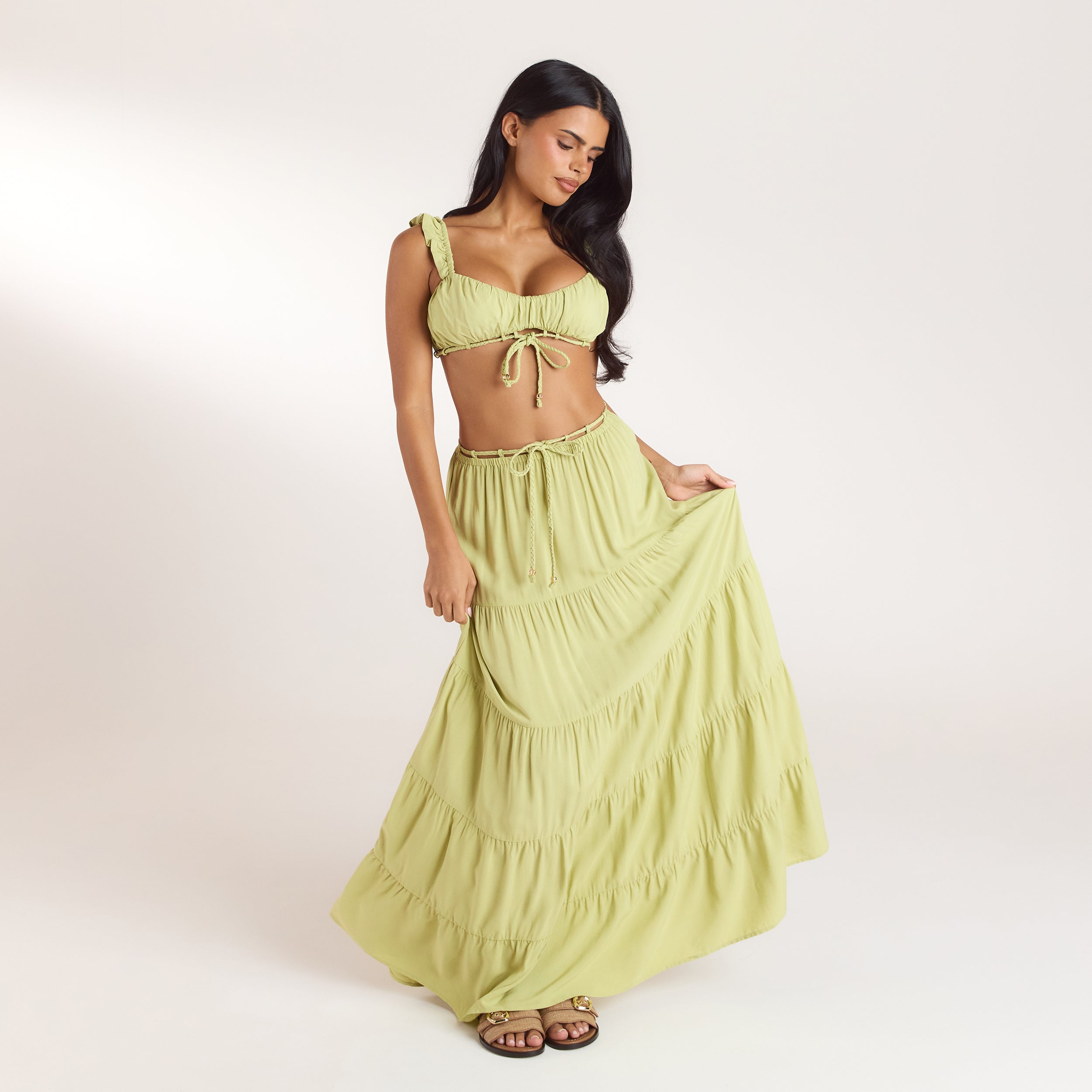 Gerüschtes Bralette & Maxirock Co-Ord | Gerüschtes Bralette (Set) - Gewaschene Limone