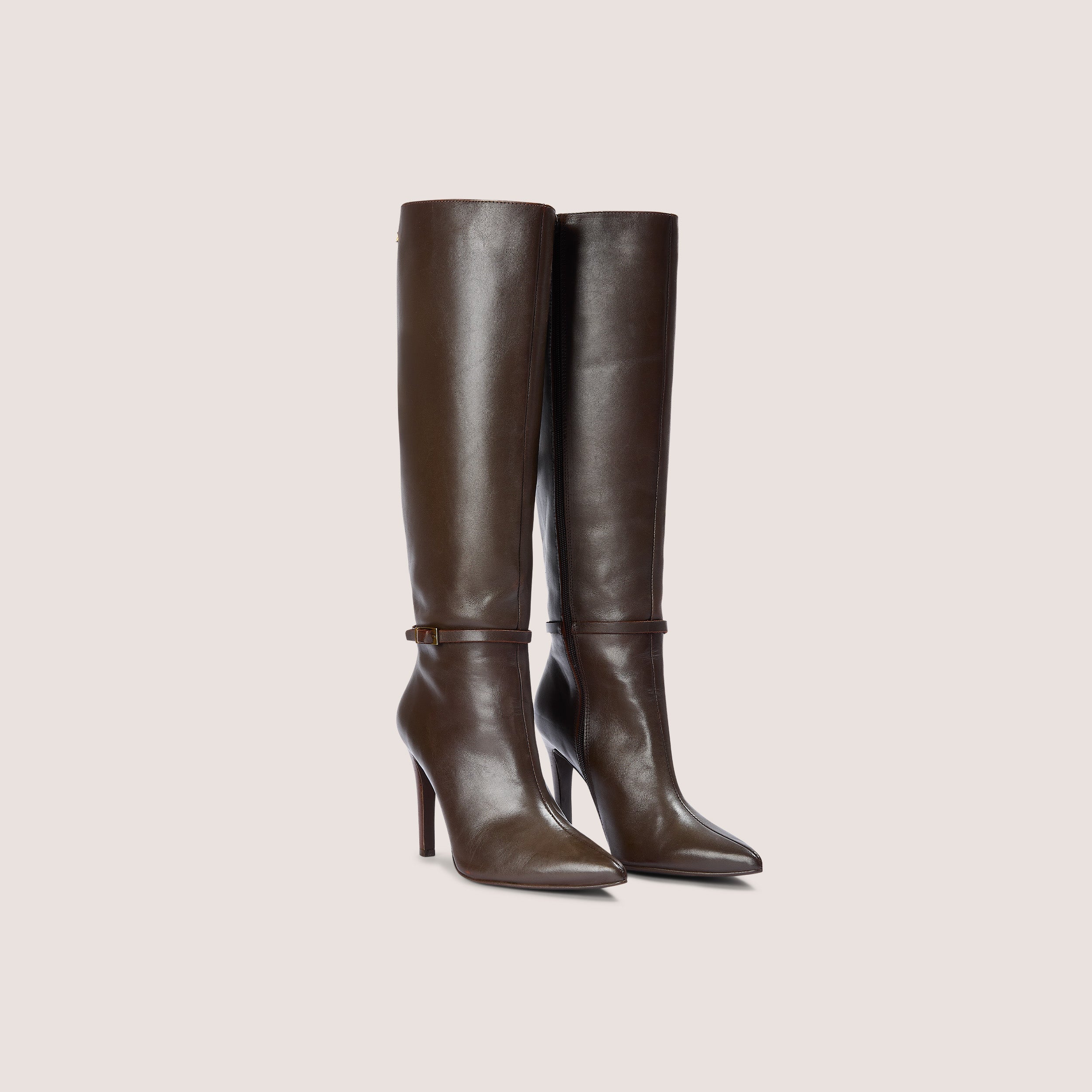 Juni Kniehohe Lederstiefel | Juni Kniehohe Lederstiefel - Dunkelbrün