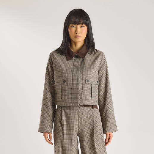 Hahnentrittmuster-Jacke - Braun