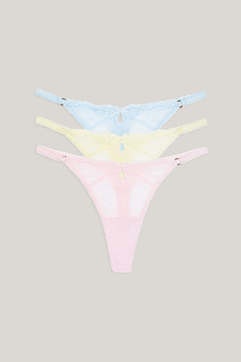 Spitzenstrings (3er-Pack) - Pastell