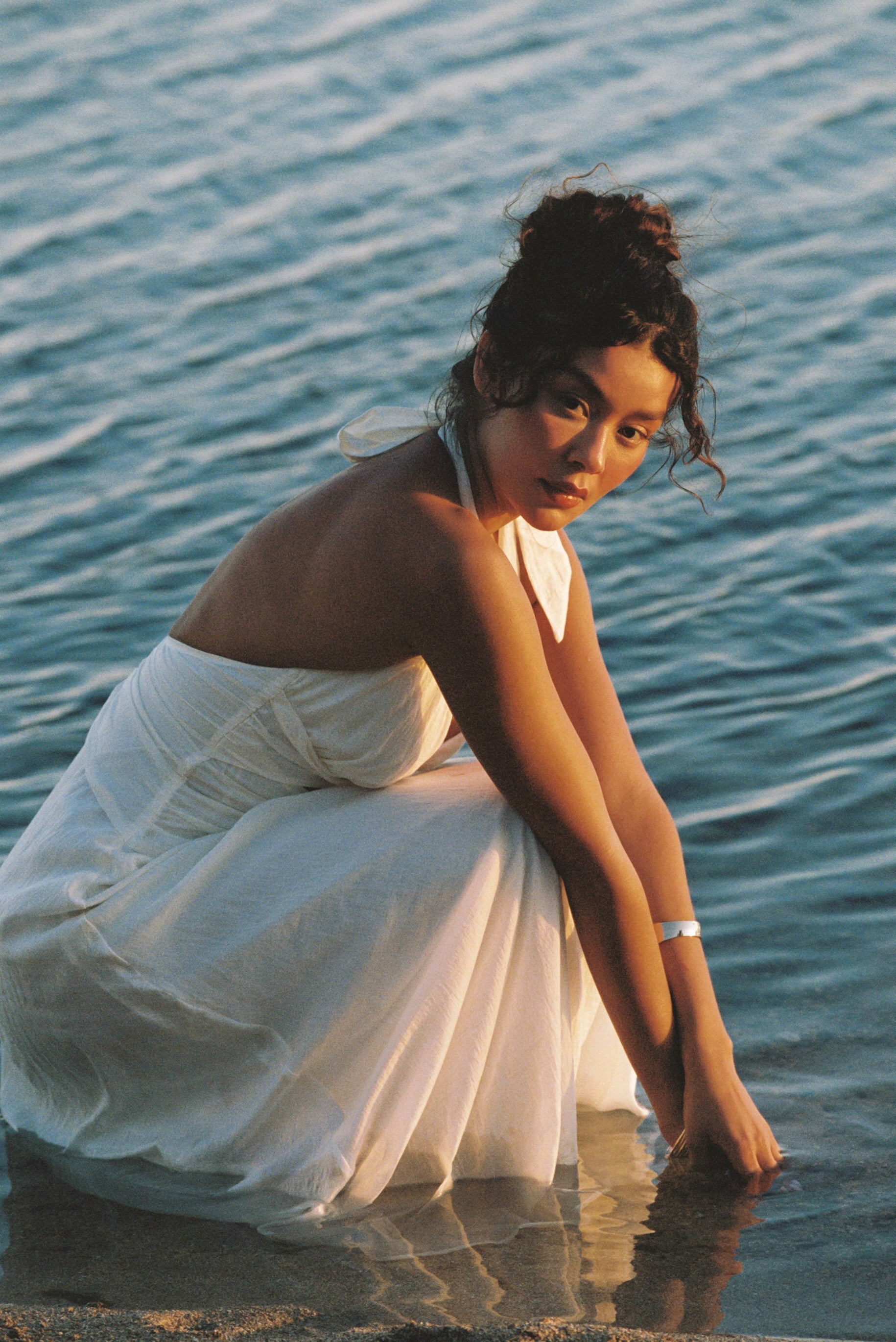 Gerüschtes Tencel Maxikleid | Gerüschtes Tencel Maxikleid - Crèmefarbe