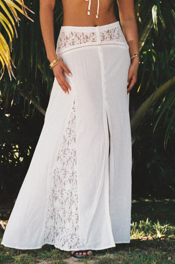 Maxirock mit Spitzeneinsätzen - Crèmefarbe